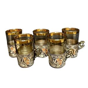 ☕️ Vintage Glass and Metal Espresso Cups - Set of 5 ☕️